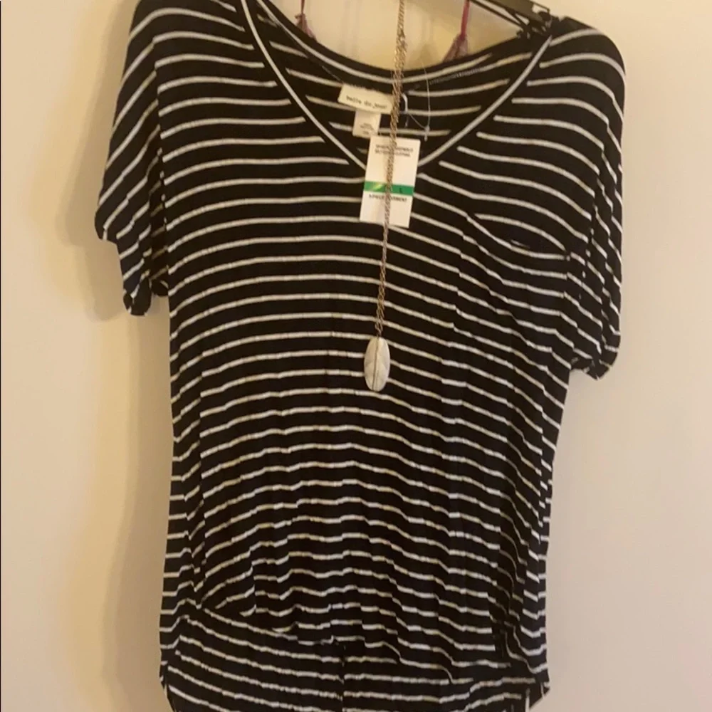 NWT L Belle Du Jour 3 piece top and sweater set black stripe maroon red jacket